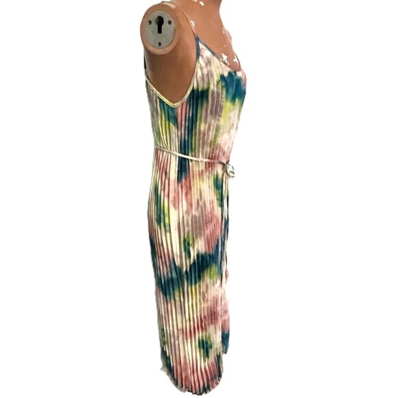 Free Press Dress Women XL Pastel Watercolor Accordion Pleat Fresh Spag Strap - Picture 3 of 8